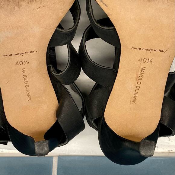 Manolo Blahnik Leather Gladiator Sandals Stiletto Heels Black 40.5 Multistrap - Picture 14 of 14